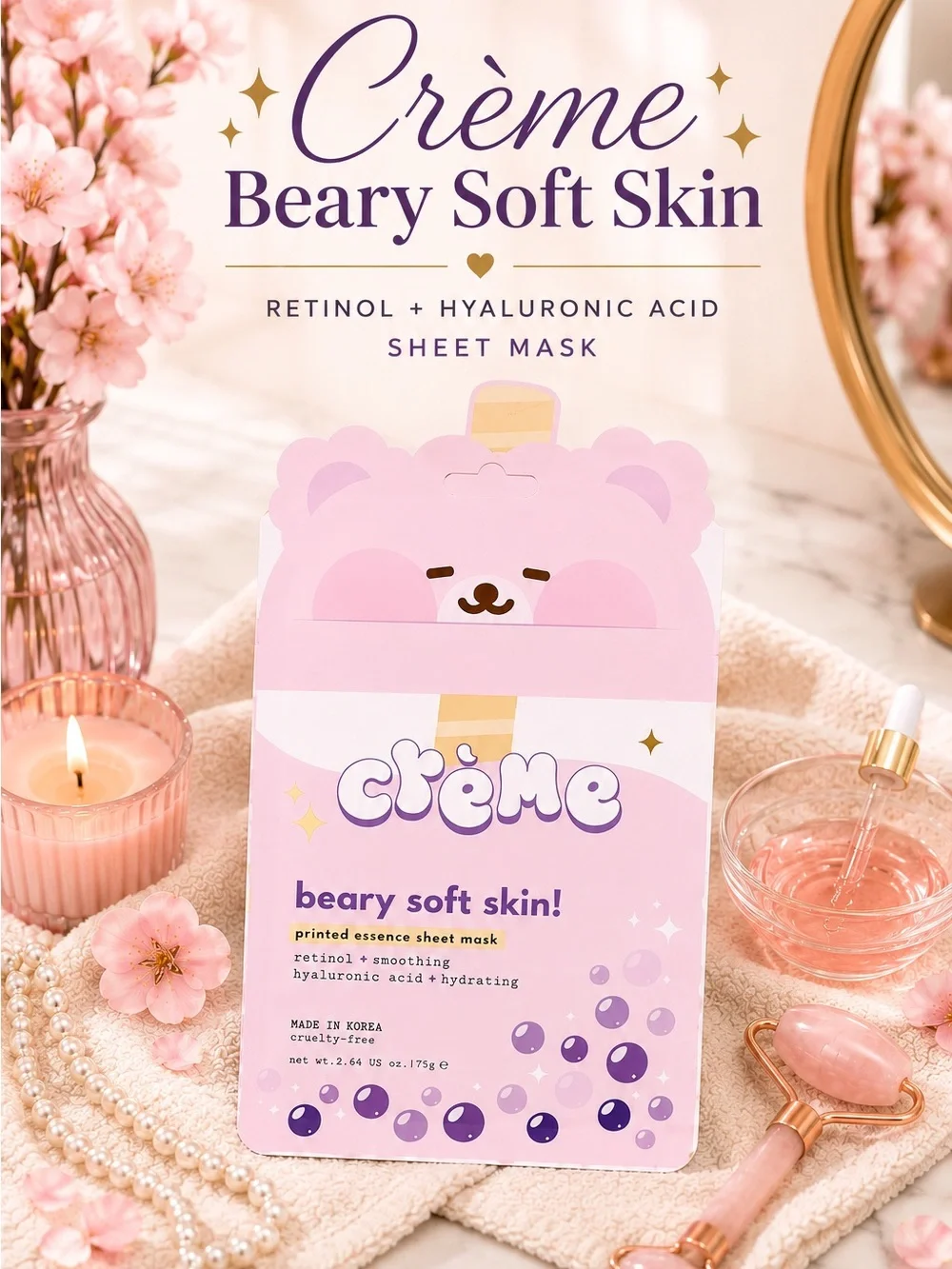 The Crème Shop Beary Soft Skin Sheet Mask | Retinol + Hyaluronic Acid